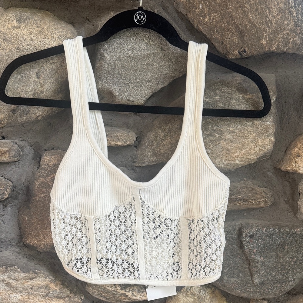 Zara Knit Cream Lace Detail Corset Tank Top